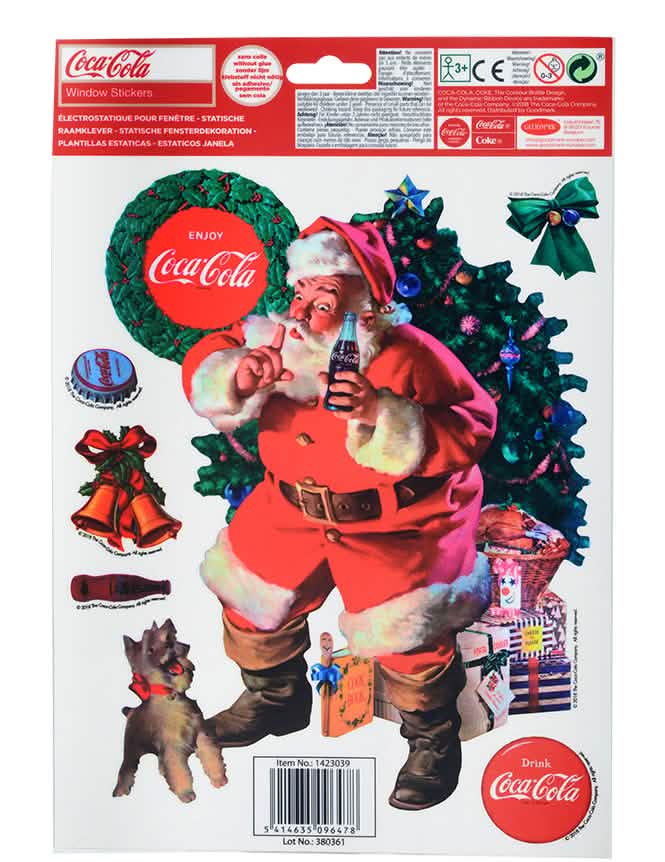 Detail samolepek dekorace na okna Coca-Cola santa claus