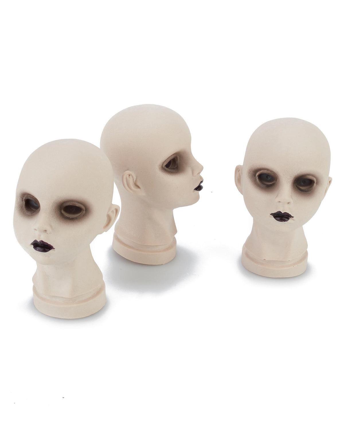 Décorations têtes de poupées cadavériques pour Halloween beige et noir