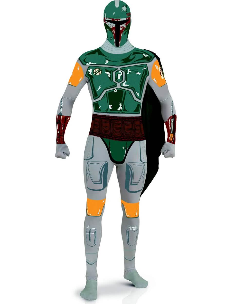 Dospělý kostým druhá kůže Boba Fett Star Wars zelená a šedá s pláštěm