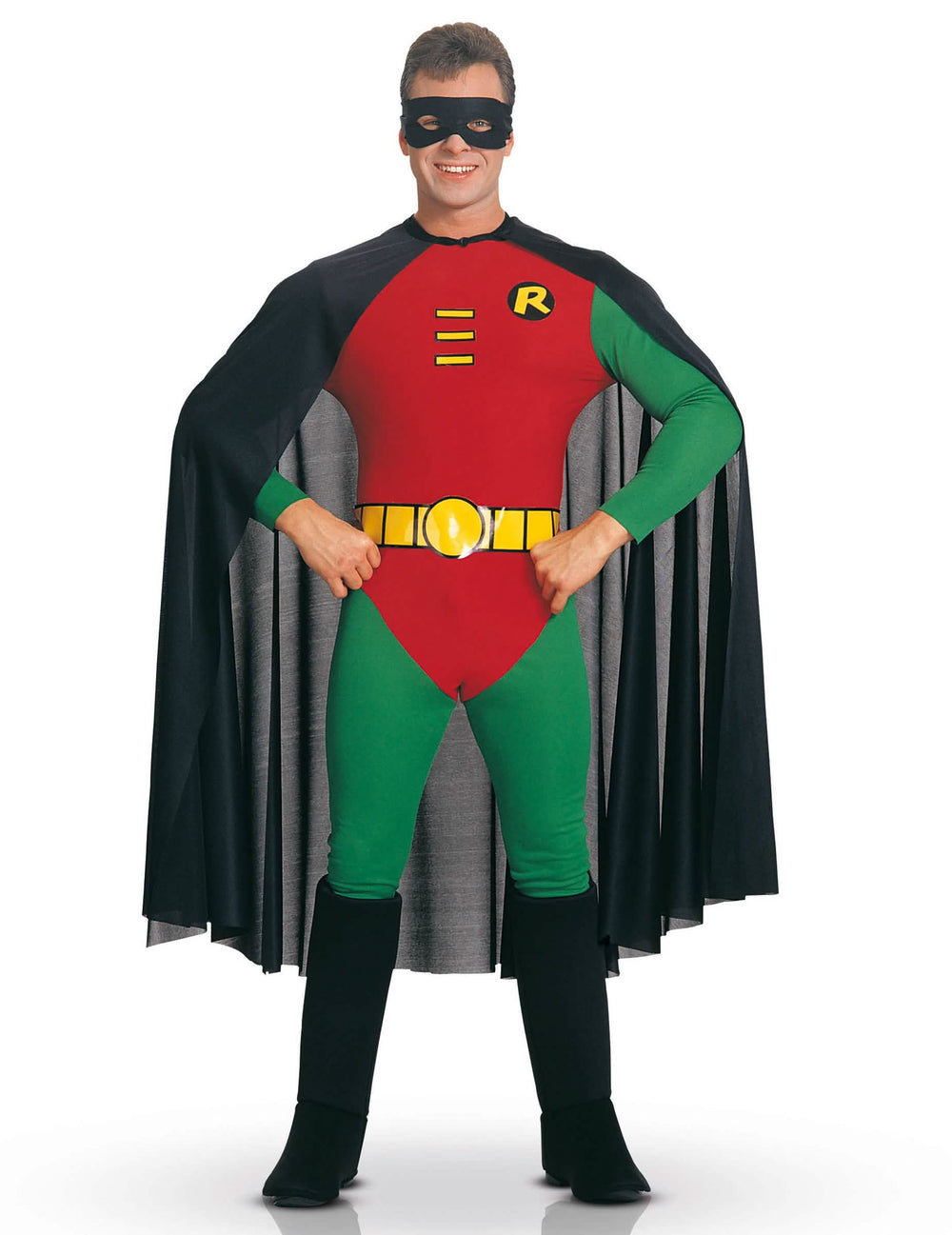 Kostým Robin™ pro dospělý červená a zelená s černým pláštěm a maskou