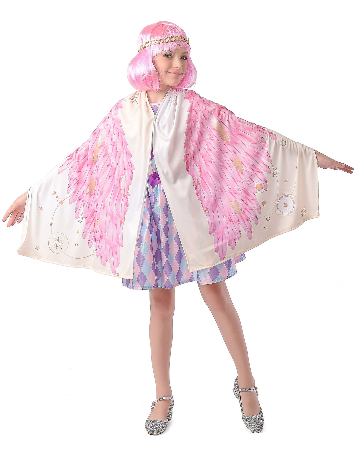 Déguisement poncho ailes d'ange pour fille rose