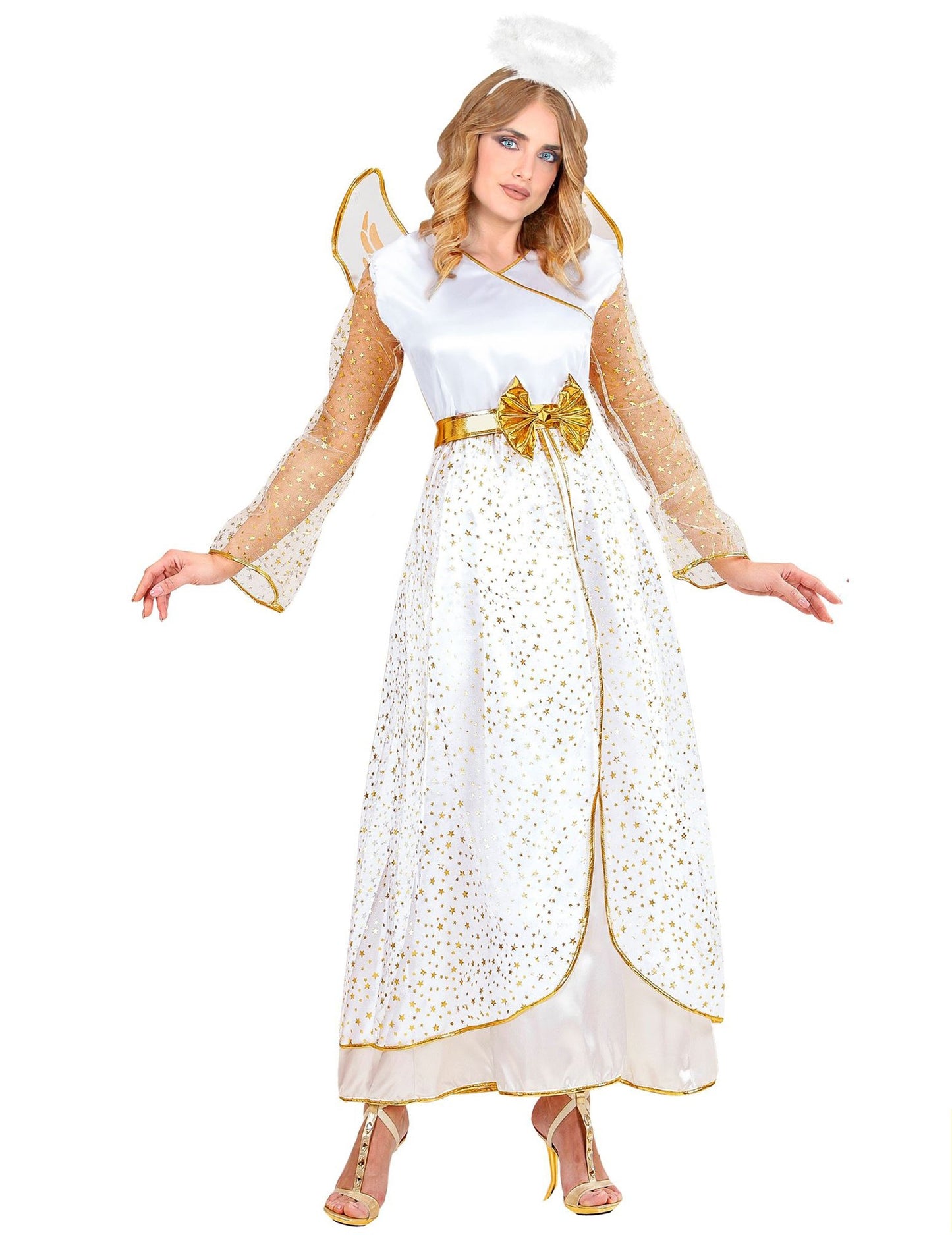 Dámský kostým anděla v bílém a zlatém provedení