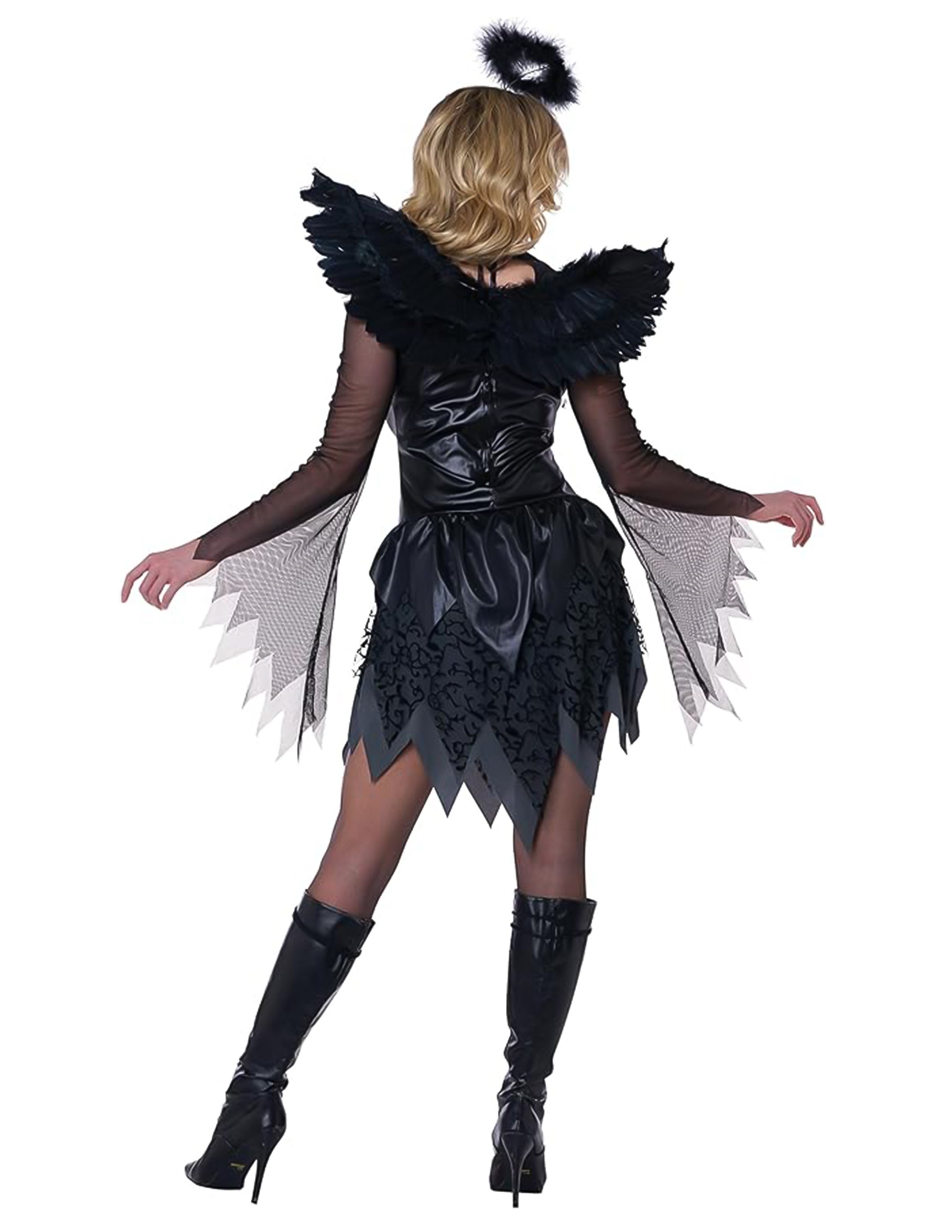 Vue de dos du déguisement d'ange déchu pour femme
