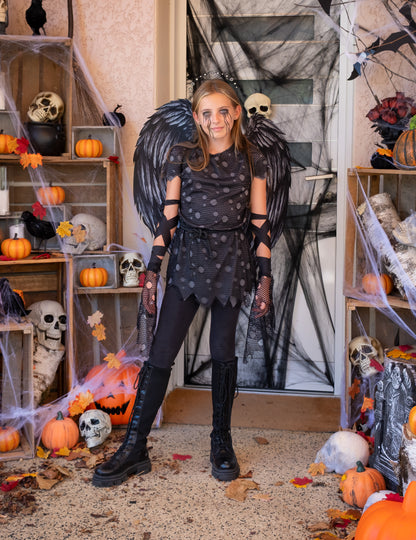 Luxusní černý gotický andělský kostým pro děti