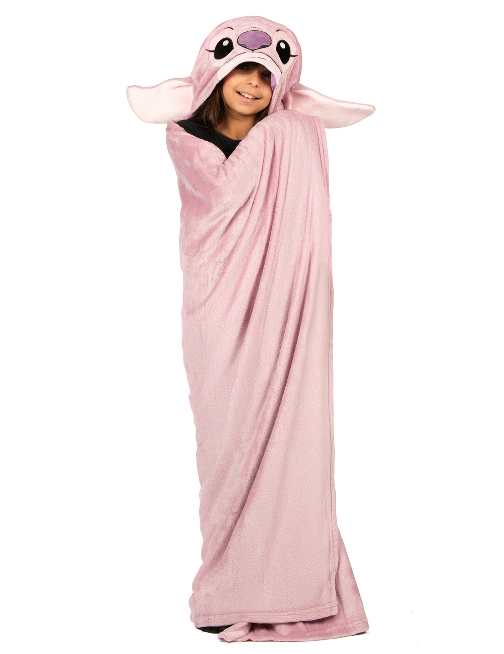 Détail de la capuche du déguisement plaid polaire à capuche Angel Lilo & Stitch