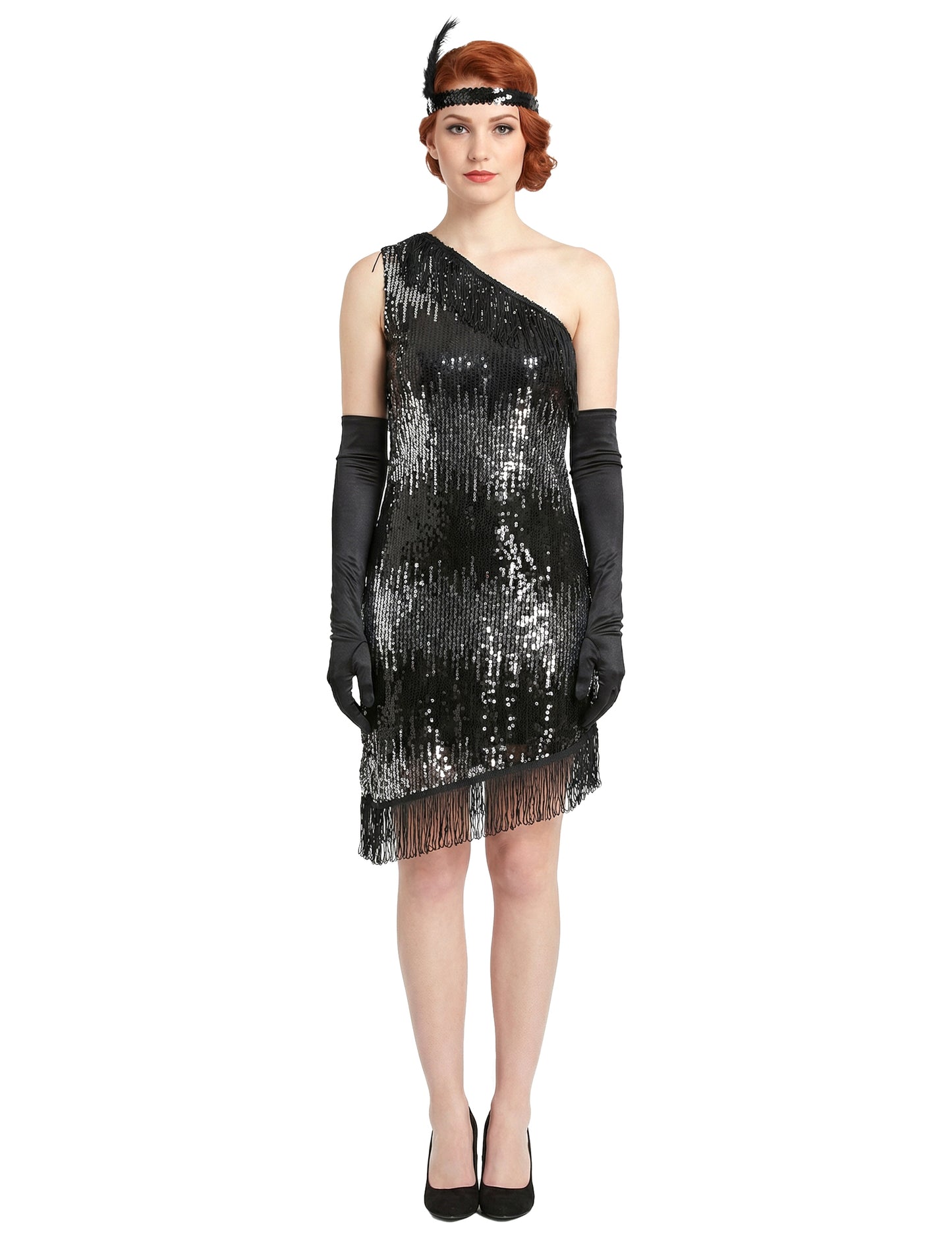 Dámský kostým 20. let černý a stříbrný se třpytkami