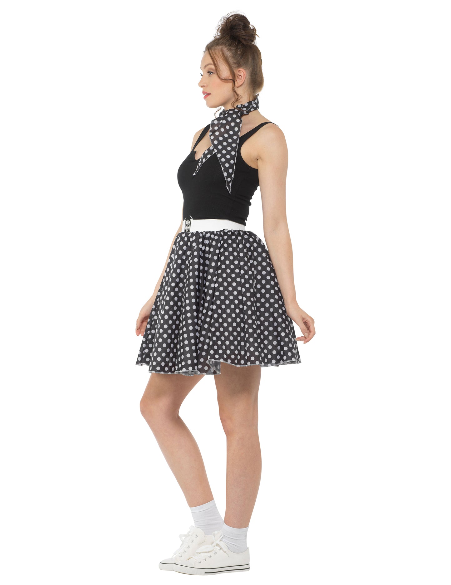 Dámský černý puntíkovaný kostým z 50. let