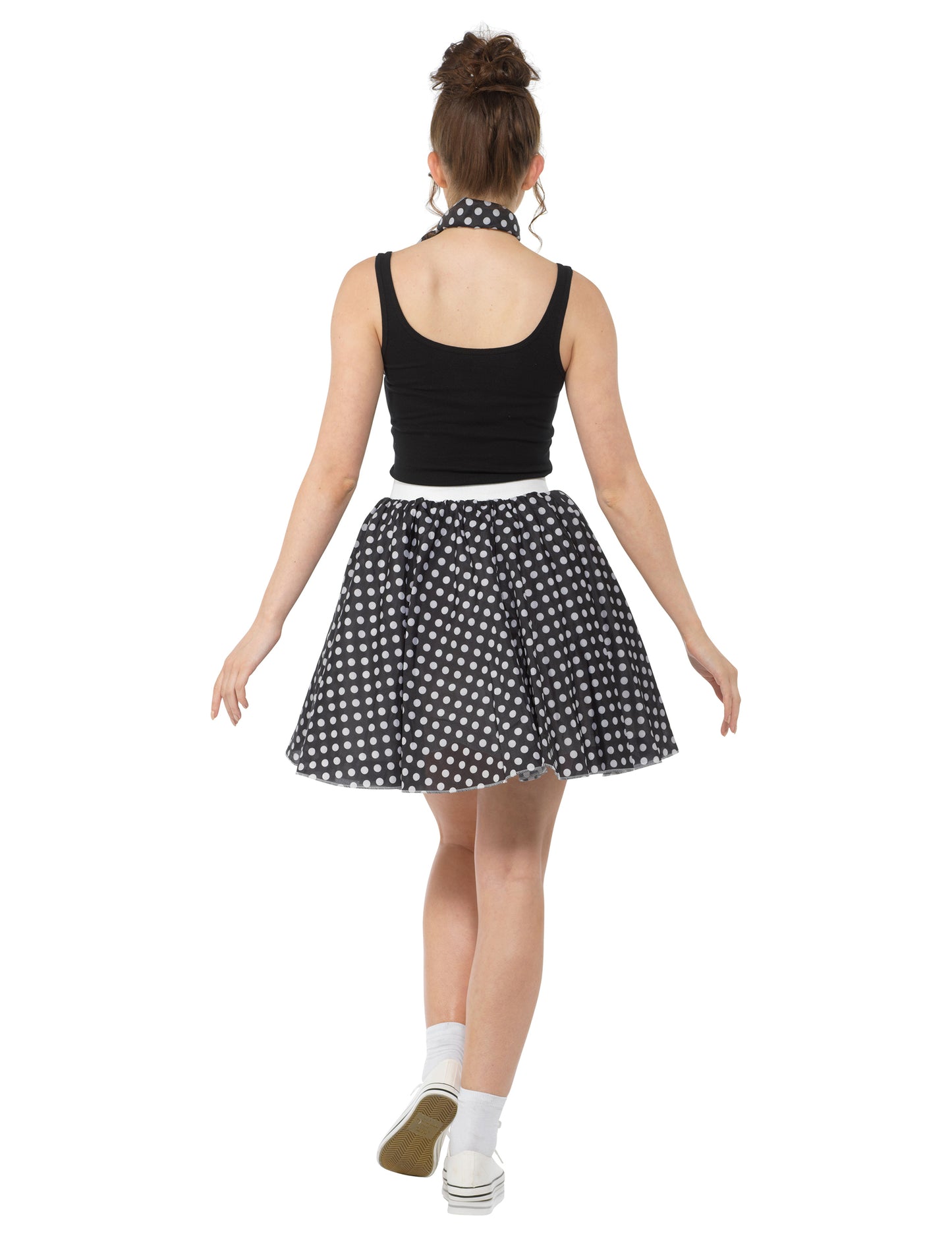 Dámský černý puntíkovaný kostým z 50. let