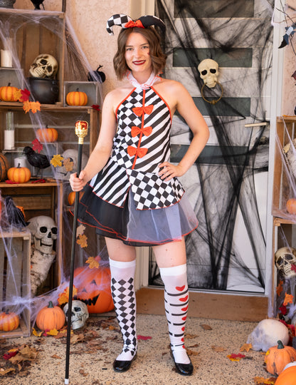 Dívčí kostým harlekýnky s šachovnicovým vzorem