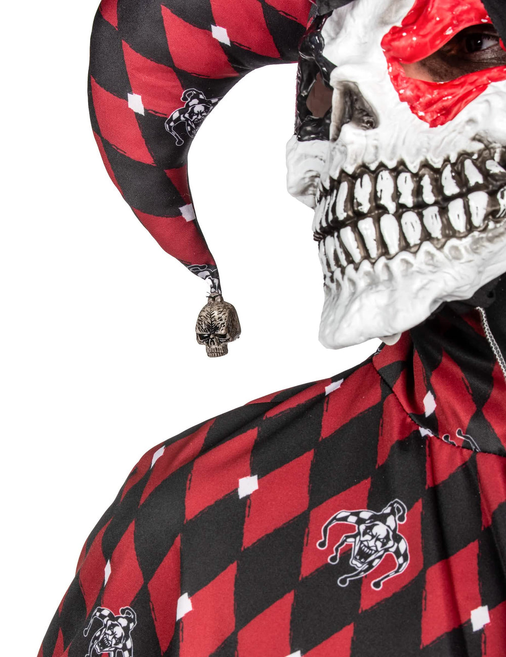 Detail masky kostry a čepice kostýmu Arlequin du mal luxus