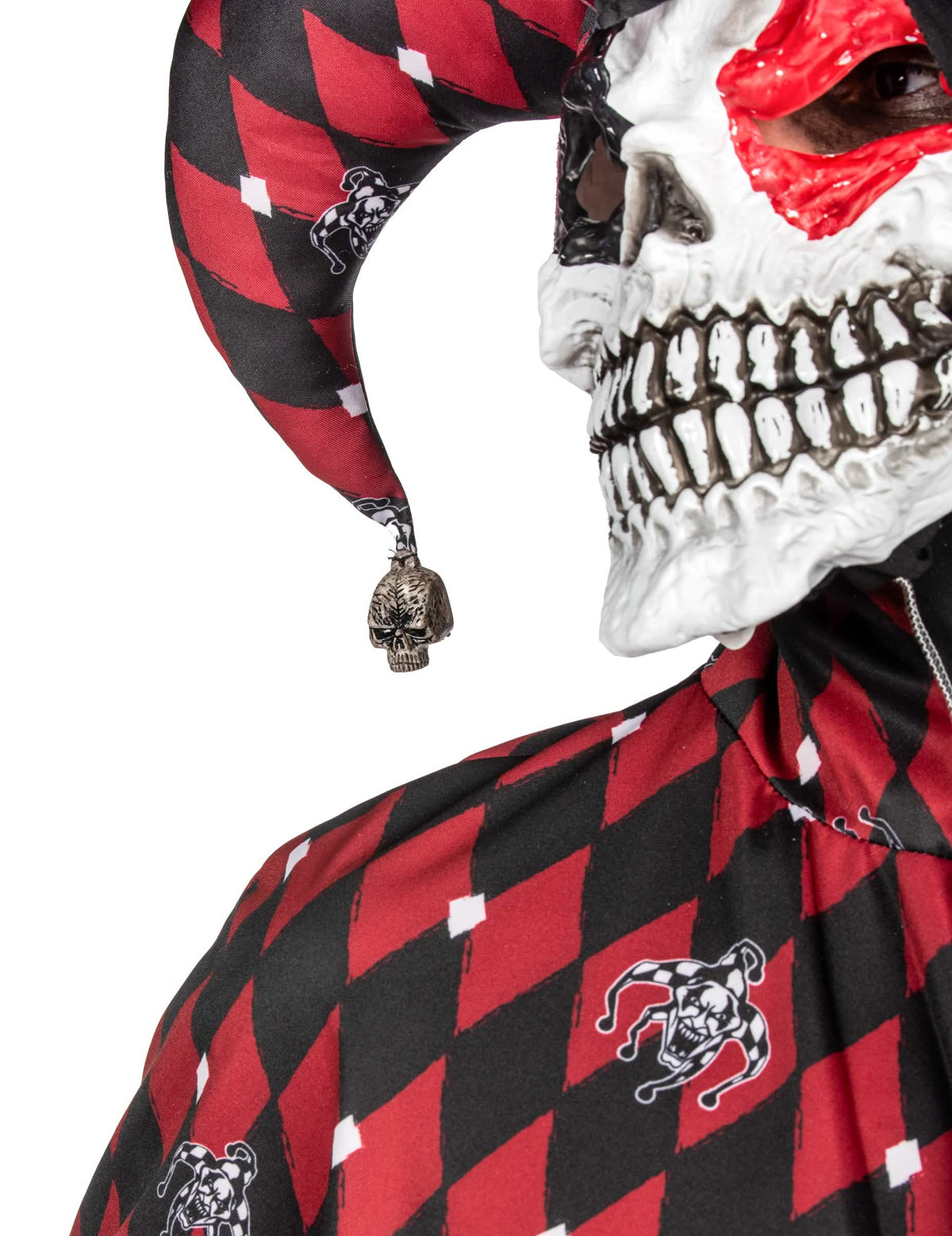 Detail masky kostry a čepice kostýmu Arlequin du mal luxus
