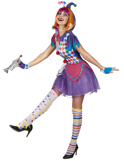 Harlequin kostým barevný pompoms žena