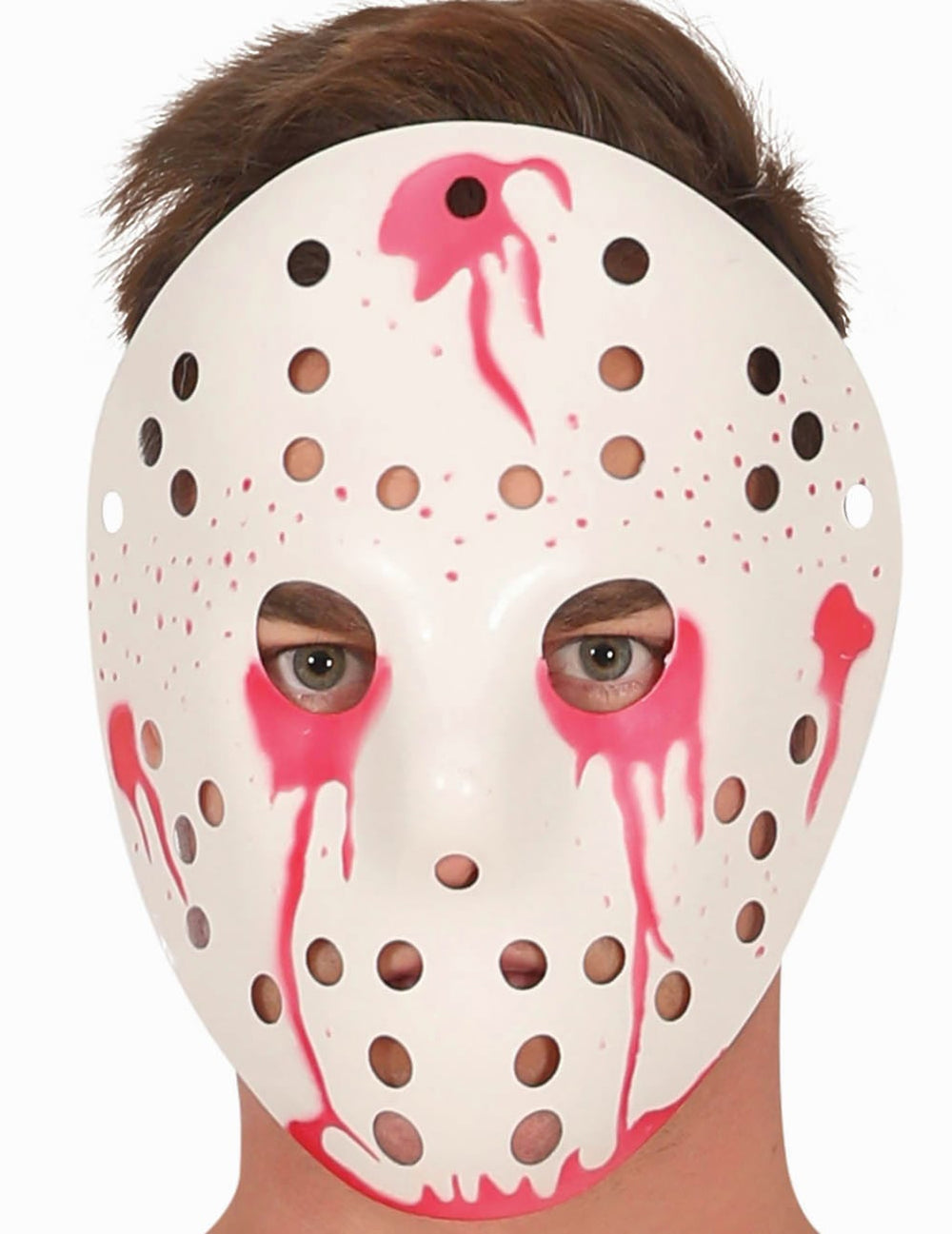 Gros plan sur le masque de hockey du déguisement d'assassin pour adulte