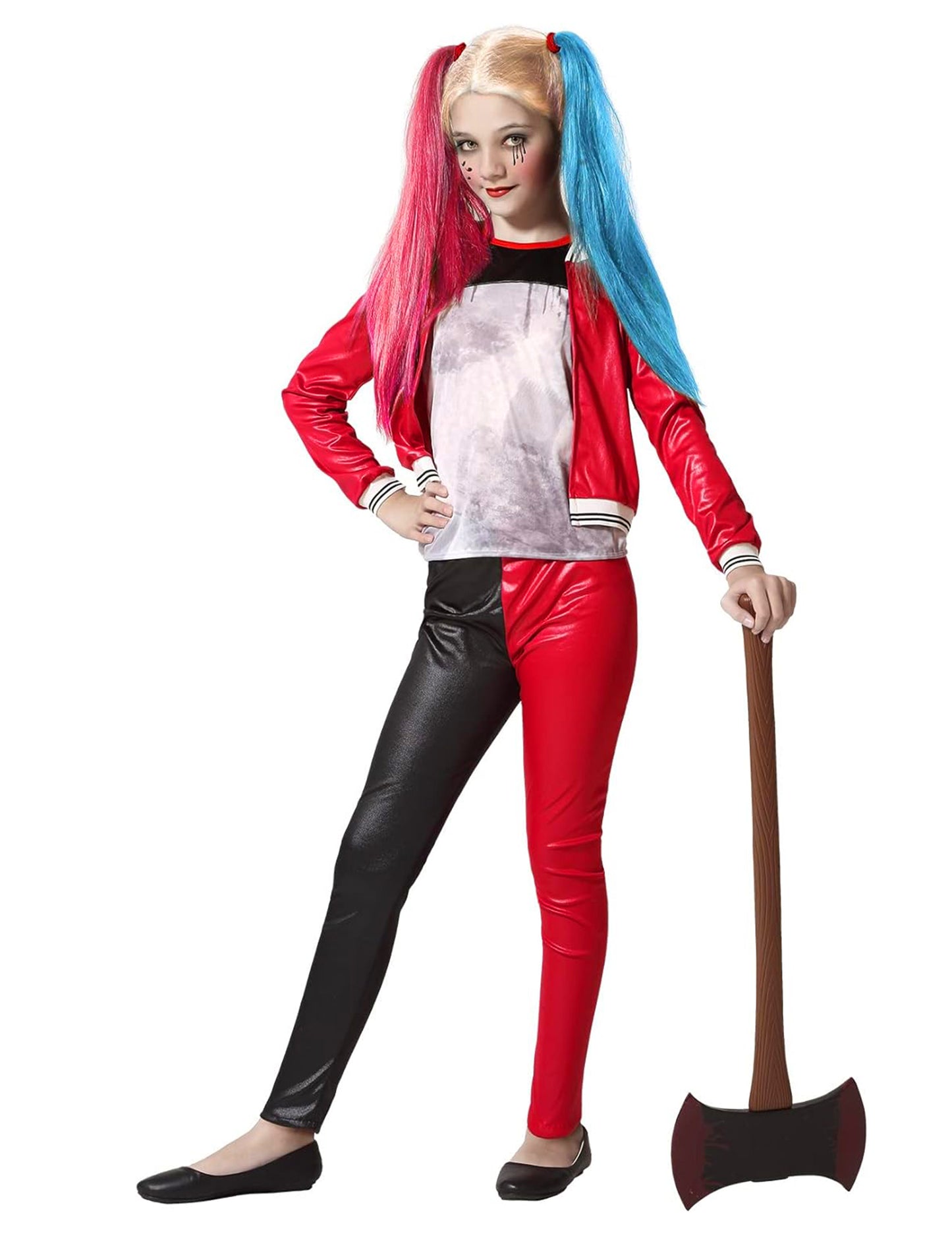 Harlekin-Mädchenkostüm Halloween-Kostüm schwarz-rot-weiss