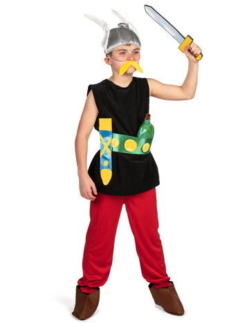 Déguisement Astérix pour enfant avec casque ailé et moustache jaune