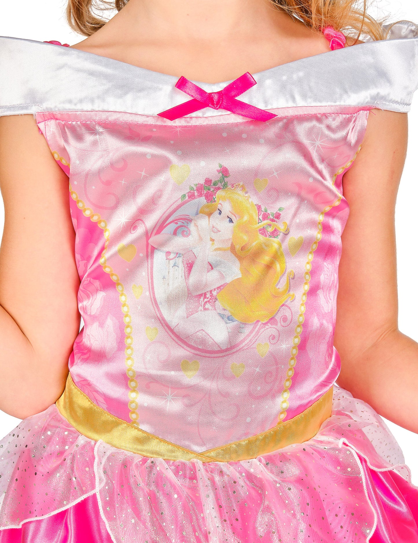 Détail de l'imprimé du buste du déguisement Aurore La Belle au bois dormant™