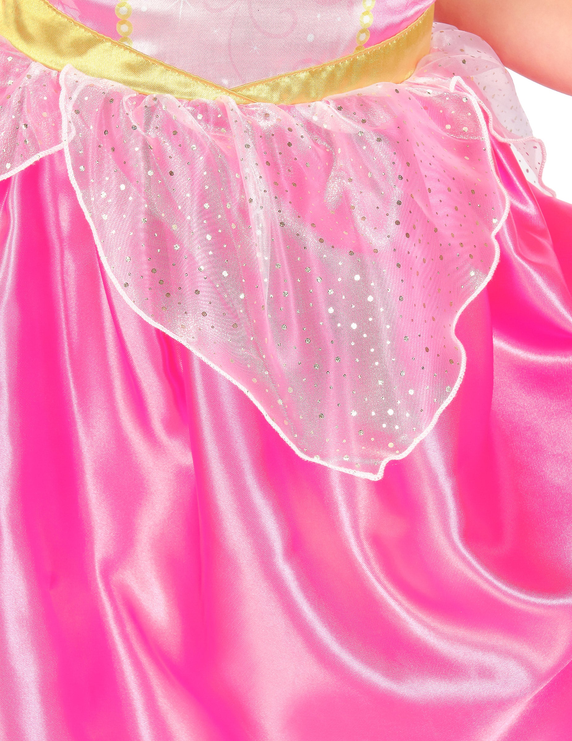 Détail de la ceinture dorée et du voile pailleté du déguisement Aurore La Belle au bois dormant™