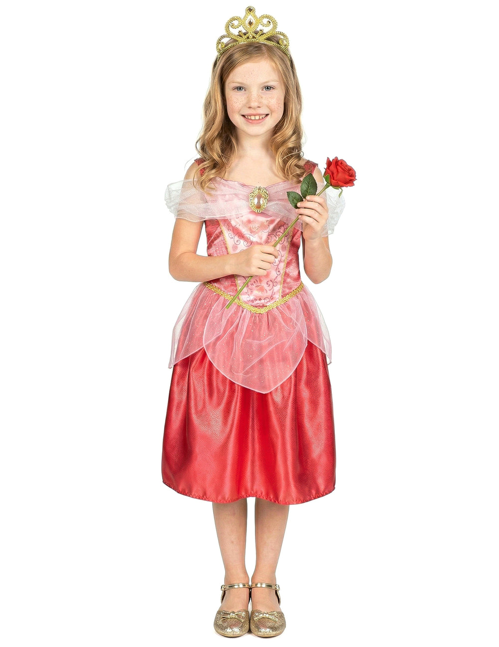 Déguisement Aurore La Belle au bois dormant pour fille rose et rouge classique