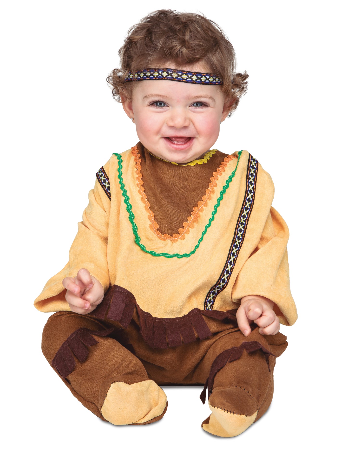 Déguisement avec bandeau indien pour bébé beige et marron à franges