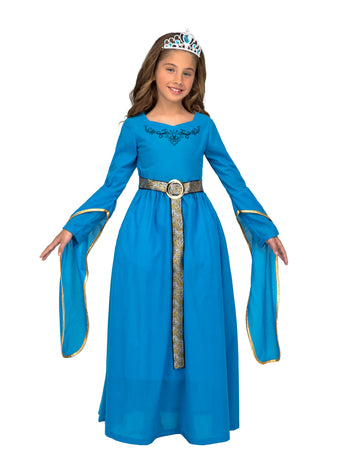 Mittelalterliche-Prinzessin für Mädchen Kinderkostüm für Fasching blau