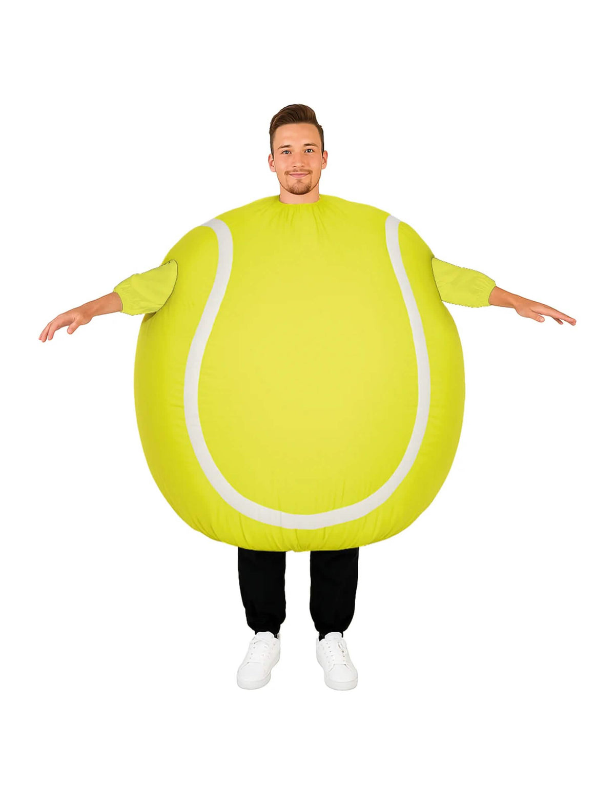 Pohled zepředu na nafukovací kostým tenisového míčku
