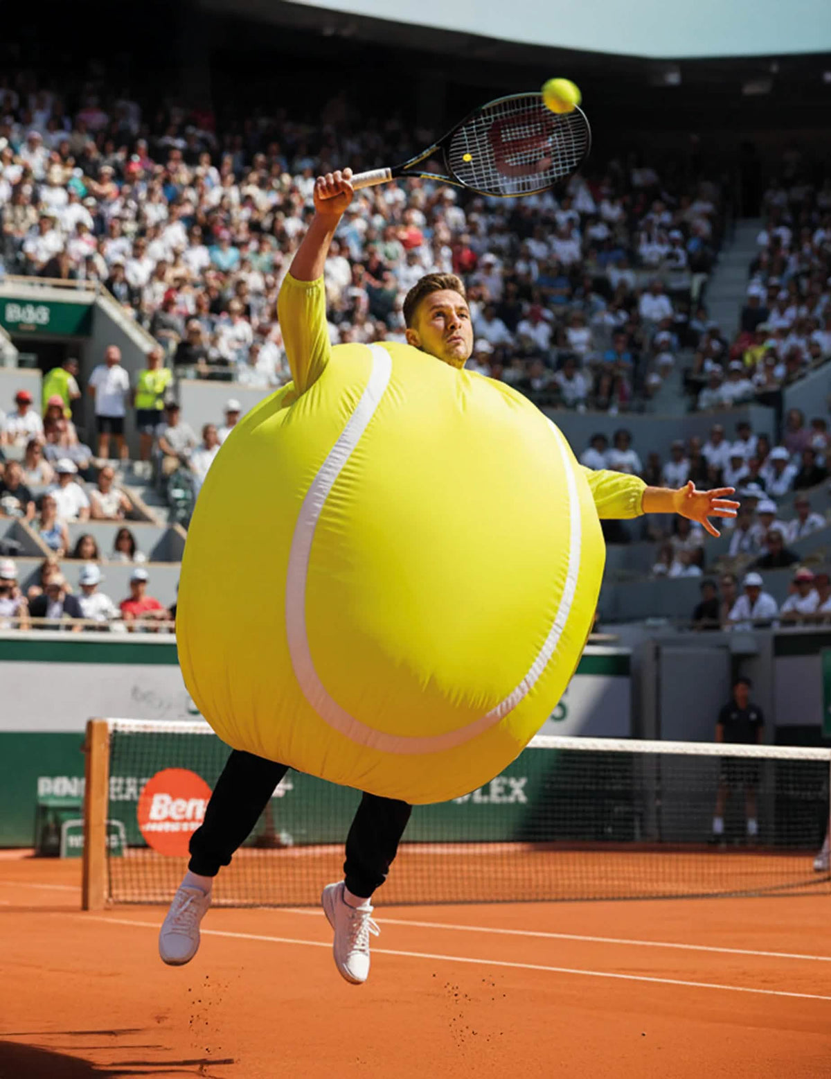 Sportovní scénka na kurtu s převlekem do tenisového míčku nes mě