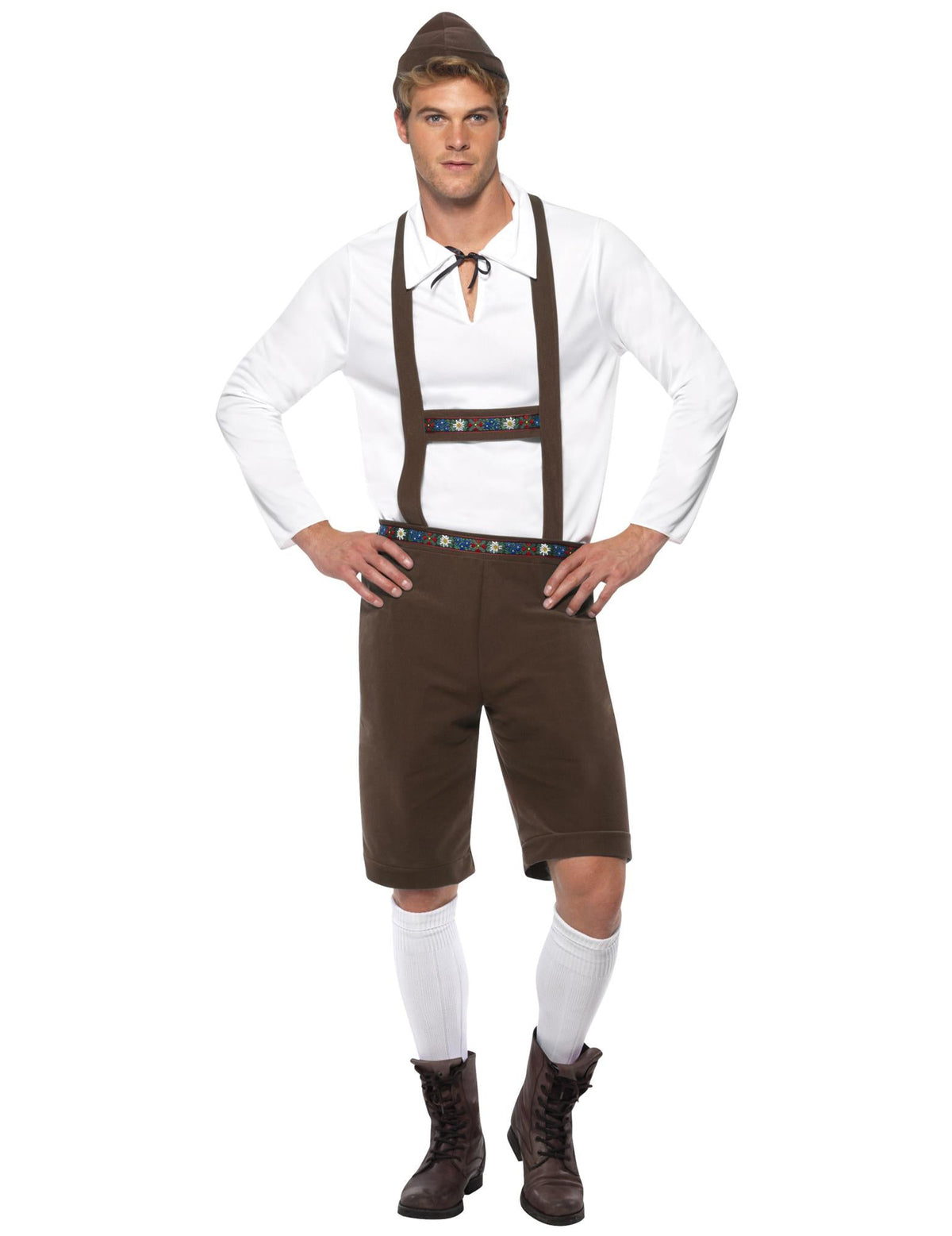 Vue de face du déguisement bavarois complet pour homme