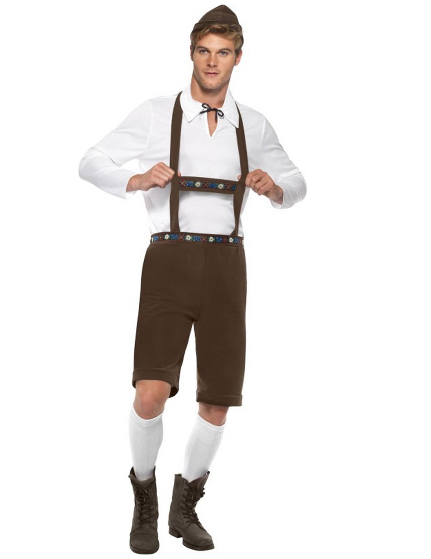 Déguisement bavarois complet pour homme marron et blanc avec chapeau