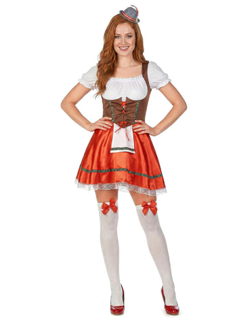 Bayrisches Dirndl-Kostüm für Damen rot braun weiß