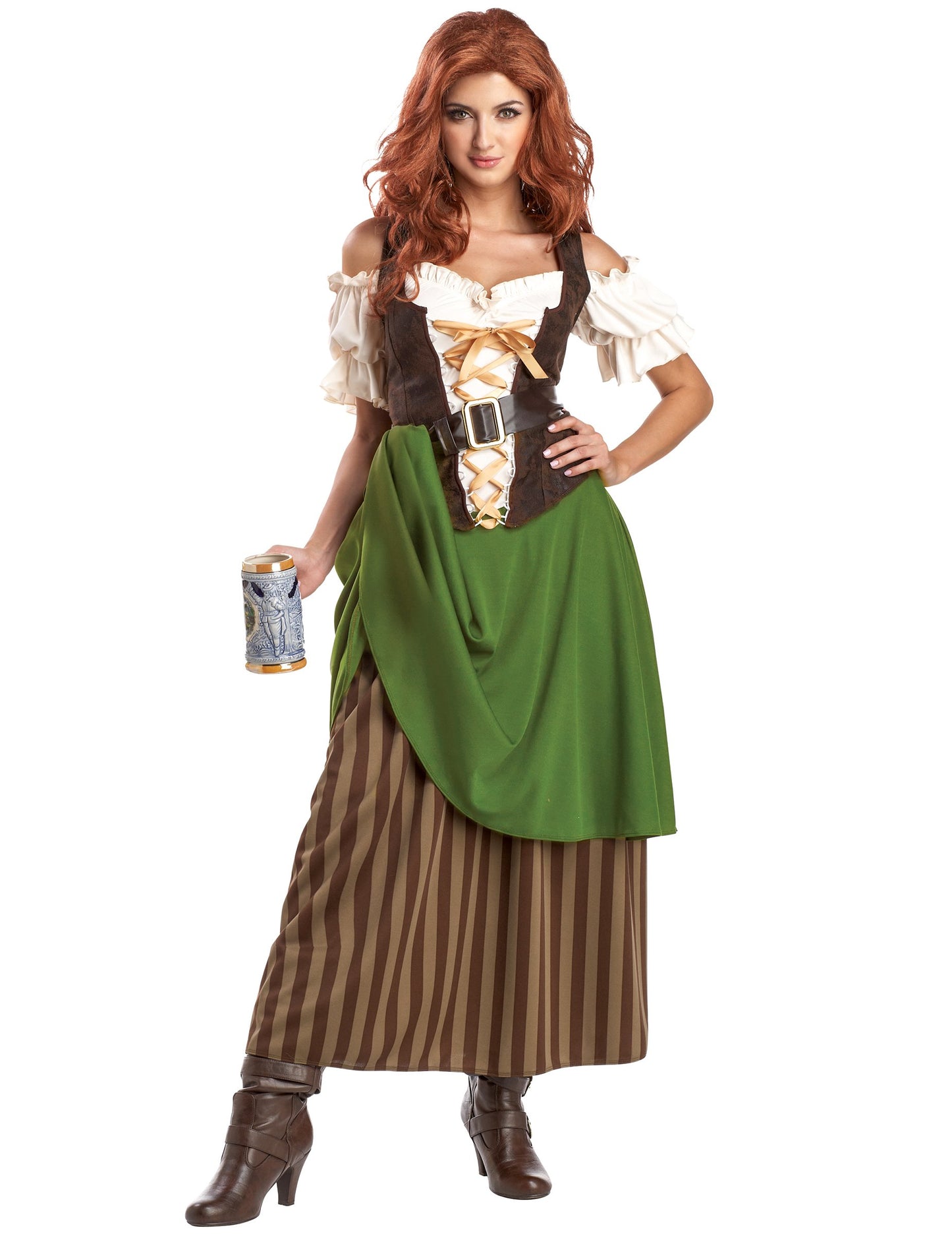 Déguisement Bavaroise pour femme vert et marron avec corset