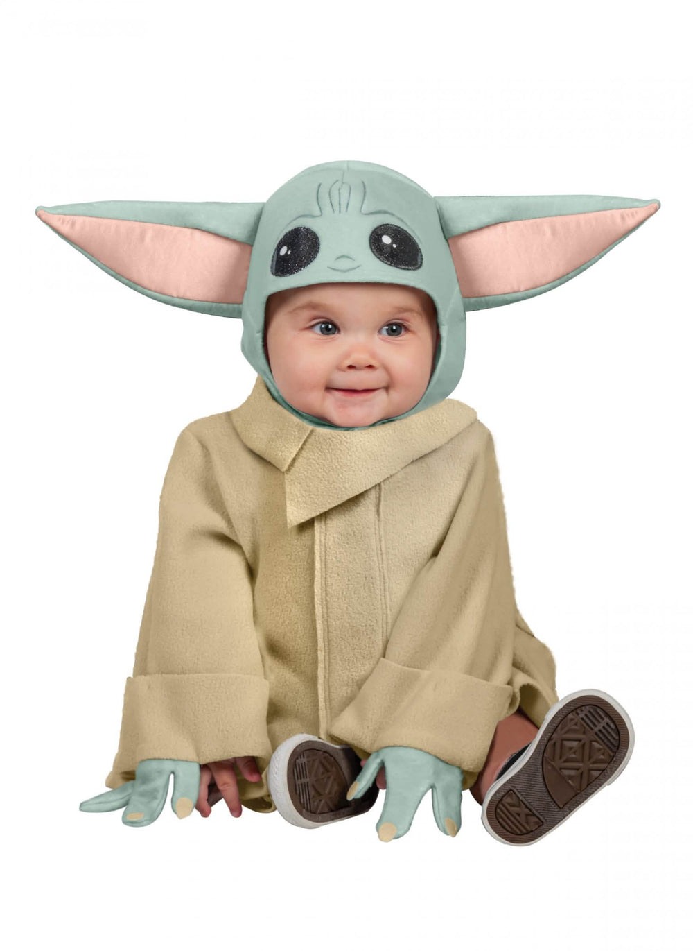 Kostým miminko Yoda pro miminko The Mandalorian Star Wars zelená a béžová s kapucí s ušima