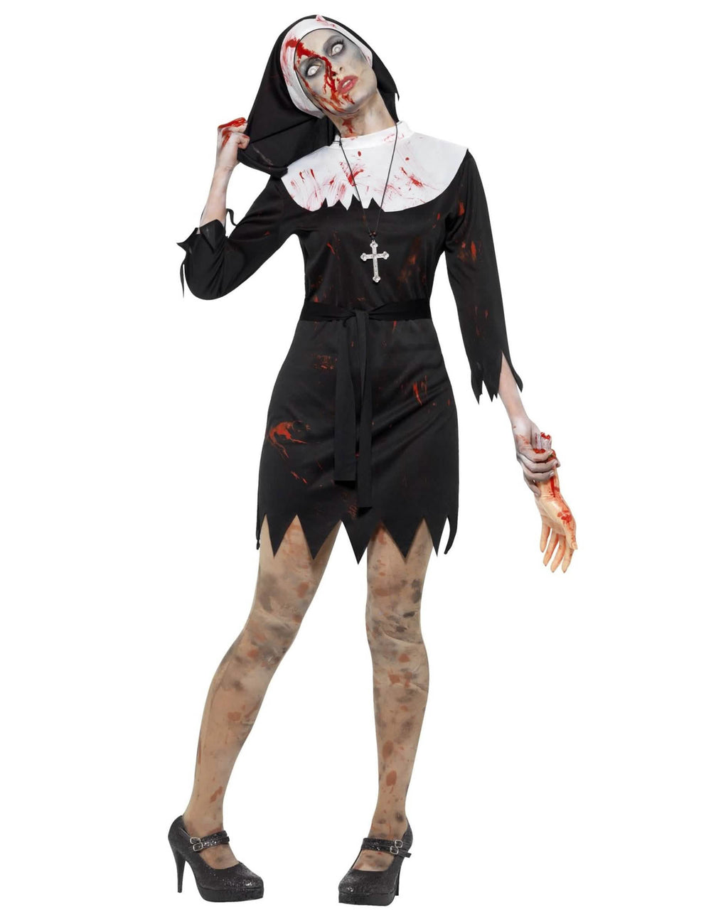 Kostým zombie jeptišky pro ženu černý a od krve