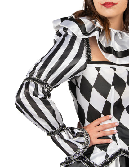 Luxusní dámský kostým ďábelského šaška v černobílé 