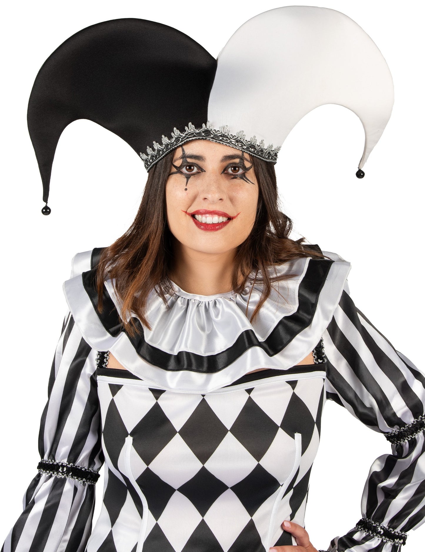 Luxusní dámský kostým ďábelského šaška v černobílé 