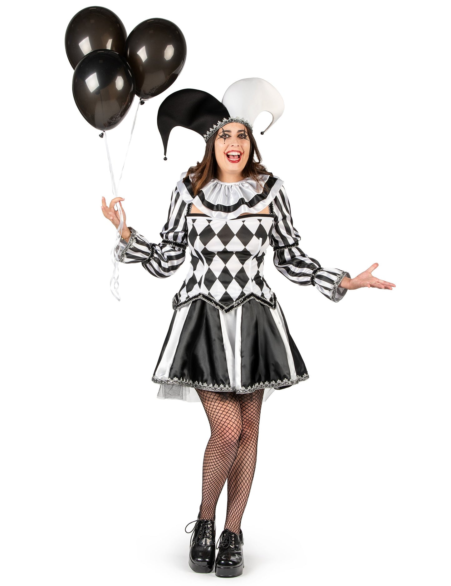 Luxusní dámský kostým ďábelského šaška v černobílé 