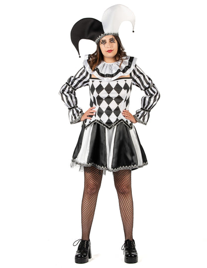Luxusní dámský kostým ďábelského šaška v černobílé 