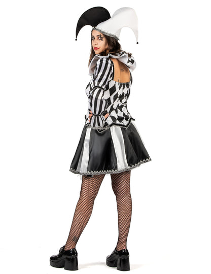 Luxusní dámský kostým ďábelského šaška v černobílé 