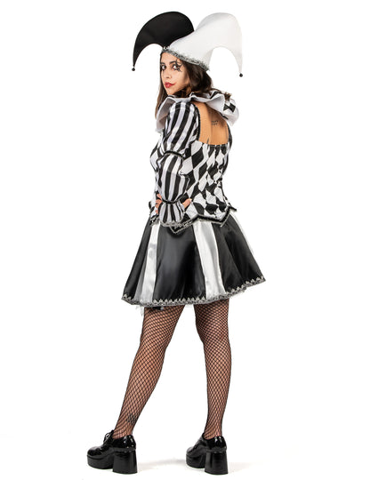 Luxusní dámský kostým ďábelského šaška v černobílé 