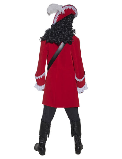 Vue de dos du déguisement capitaine pirate pour homme rouge luxe