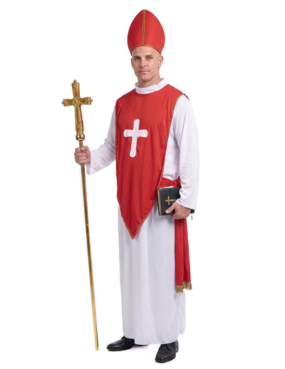 Pánský kostým kardinála v červené a bílé barvě