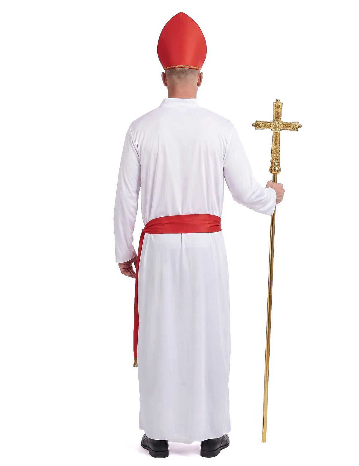Pánský kostým kardinála v červené a bílé barvě