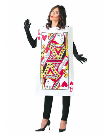 Déguisement de carte reine de coeur pour femme blanc avec imprimé rouge et noir