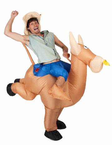 Déguisement gonflable de champion de rodéo pour adulte marron et bleu