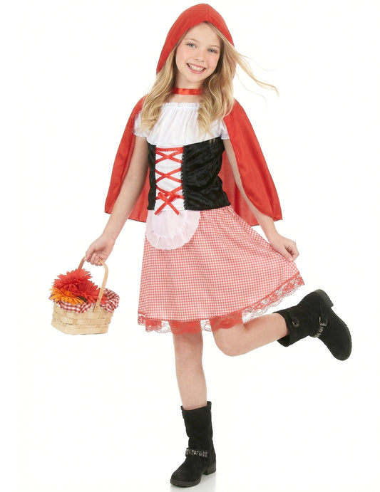 Vue d'ensemble de face du déguisement de chaperon rouge basique pour fille
