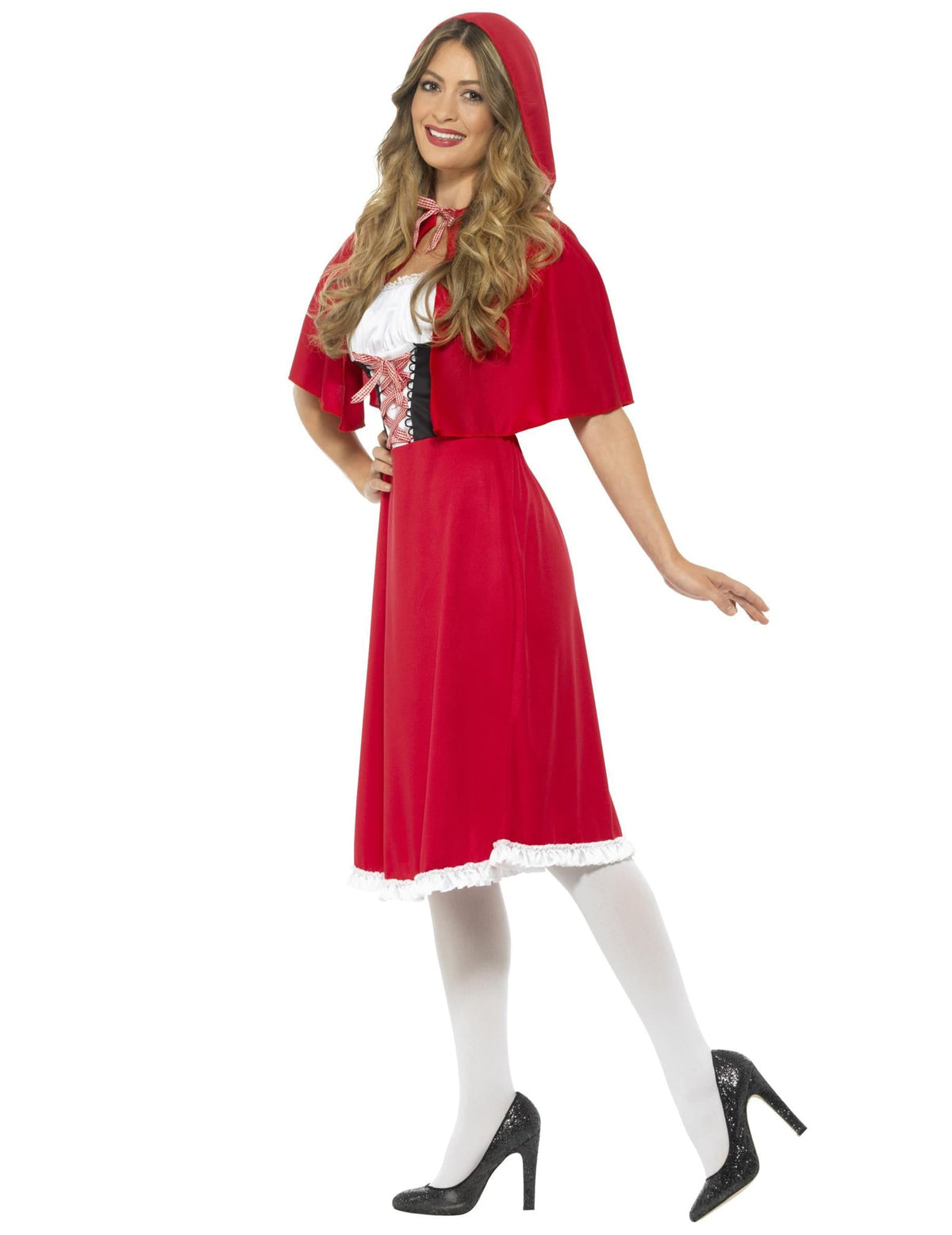 Vue de profil du déguisement chaperon rouge de conte