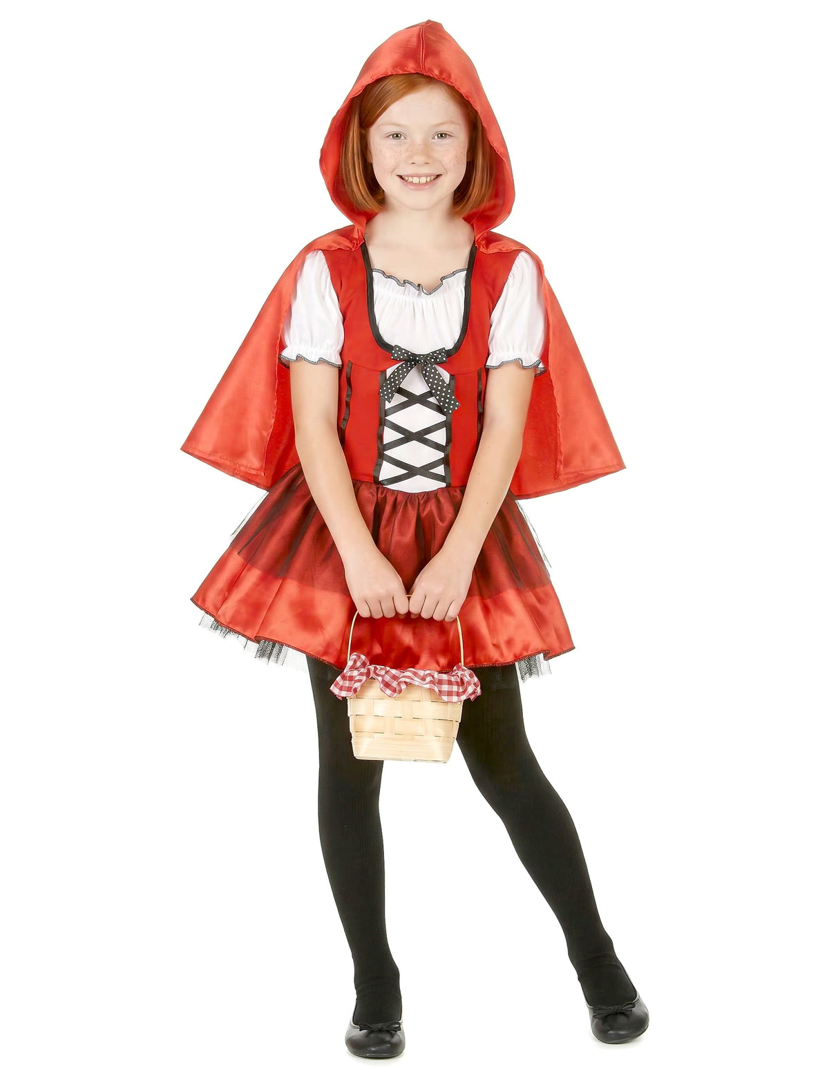 Déguisement de chaperon rouge pour fille rouge et blanc avec cape à capuche