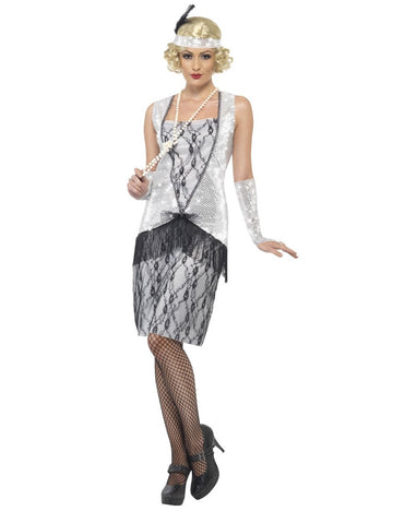 Dámský kostým Charleston ze stříbrné krajky