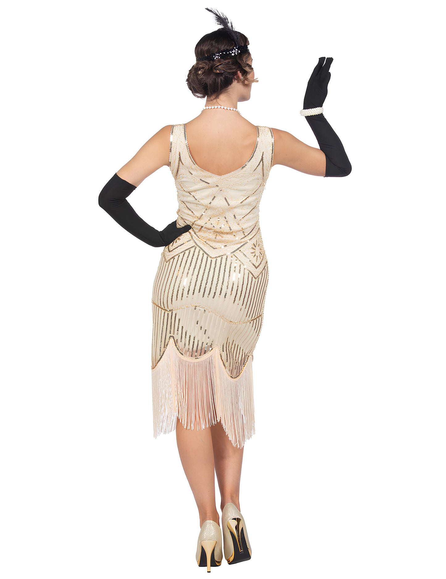 Luxusní dámský charlestonový kostým v béžové barvě se flitry 