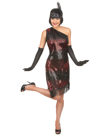 Charleston Kleid schwarz-rot für Damen