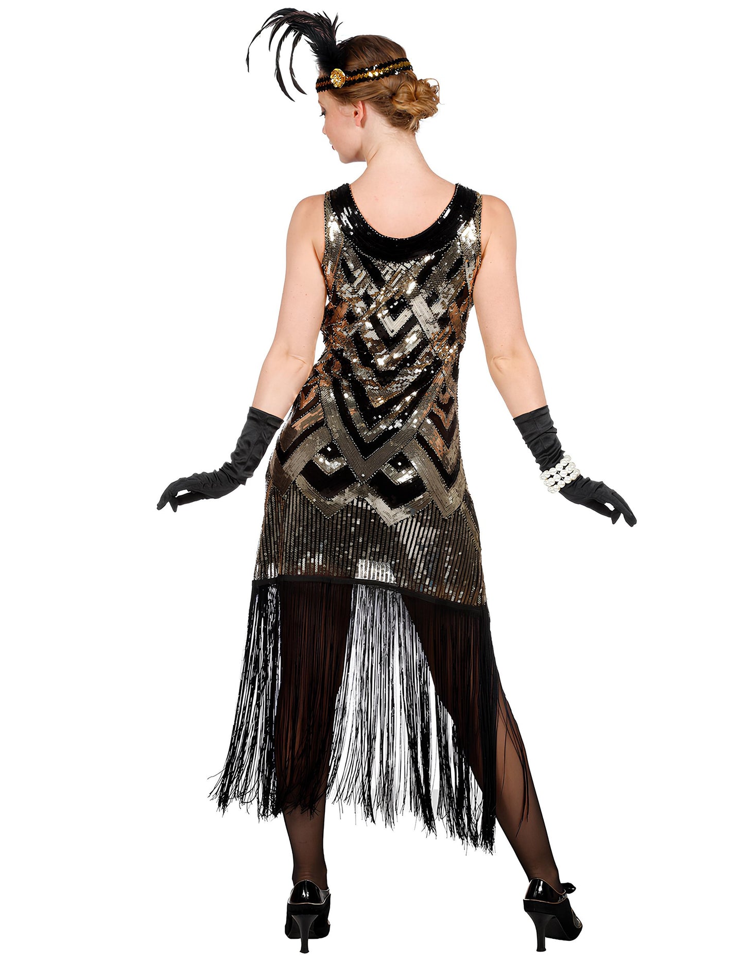 Luxusní černozlatý charlestonový dámský kostým se flitry 